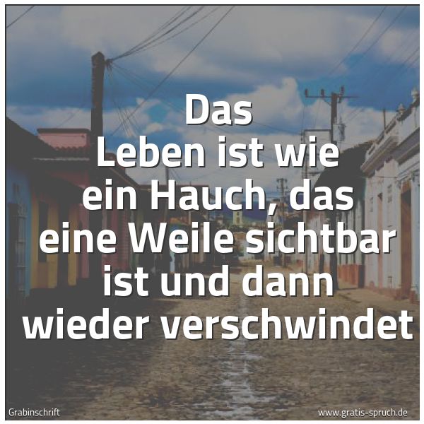 Spruchbild mit dem Text 'Das Leben ist wie ein Hauch,
das eine Weile sichtbar ist
und dann wieder verschwindet'
