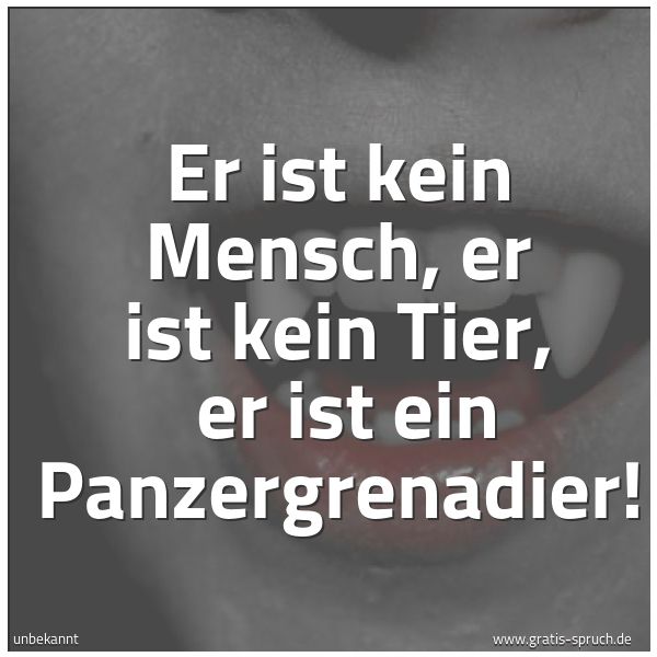 Spruchbild mit dem Text 'Er ist kein Mensch, er ist kein Tier, 
er ist ein Panzergrenadier!'