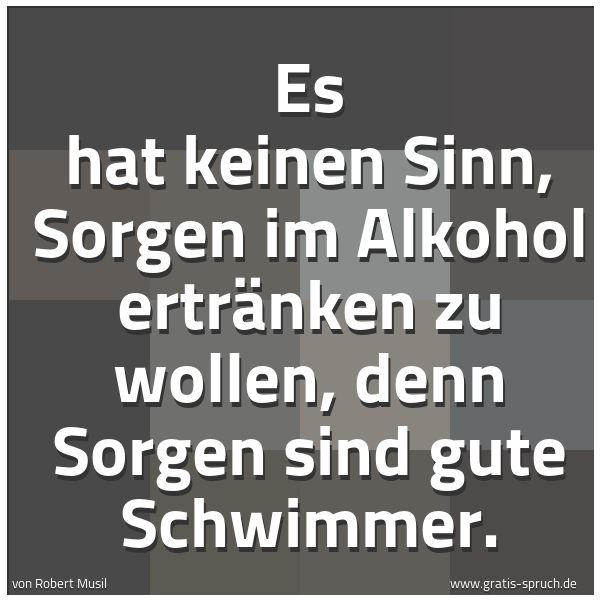 Spruchbild mit dem Text 'Es hat keinen Sinn, Sorgen im Alkohol ertränken zu wollen, denn Sorgen sind gute Schwimmer.'