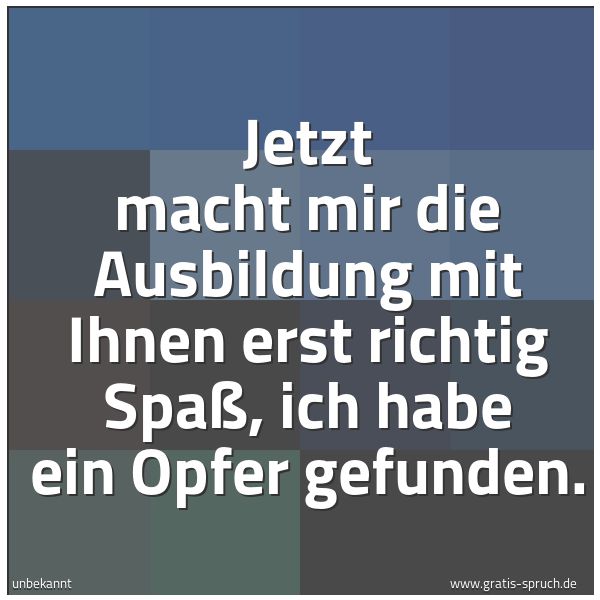 Spruchbild mit dem Text 'Jetzt macht mir die Ausbildung mit Ihnen erst richtig Spaß, ich habe ein Opfer gefunden.'