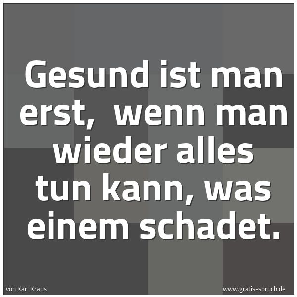 Spruchbild mit dem Text 'Gesund ist man erst, 
wenn man wieder alles tun kann, was einem schadet.'