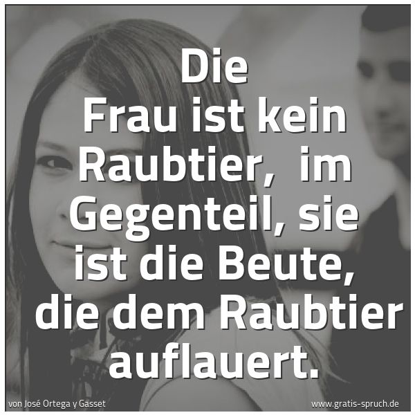 Spruchbild mit dem Text 'Die Frau ist kein Raubtier, 
im Gegenteil, sie ist die Beute, 
die dem Raubtier auflauert.'
