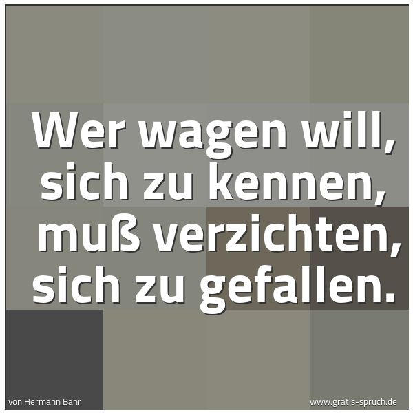 Spruchbild mit dem Text 'Wer wagen will, sich zu kennen, 
muß verzichten, sich zu gefallen.'