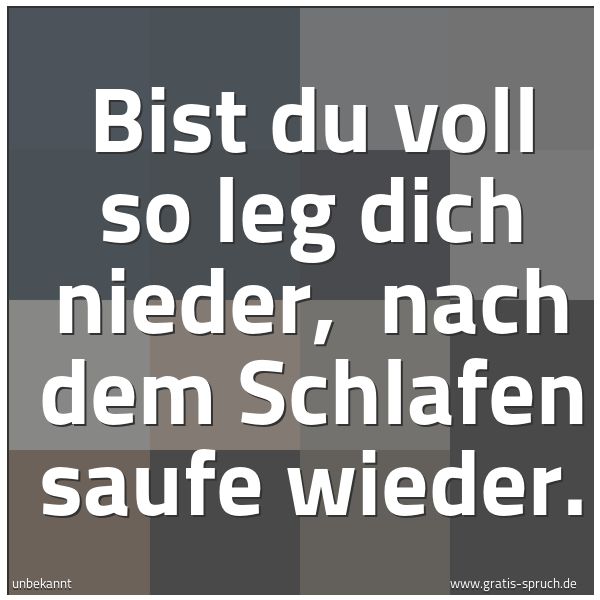 Spruchbild mit dem Text 'Bist du voll so leg dich nieder, 
nach dem Schlafen saufe wieder.'