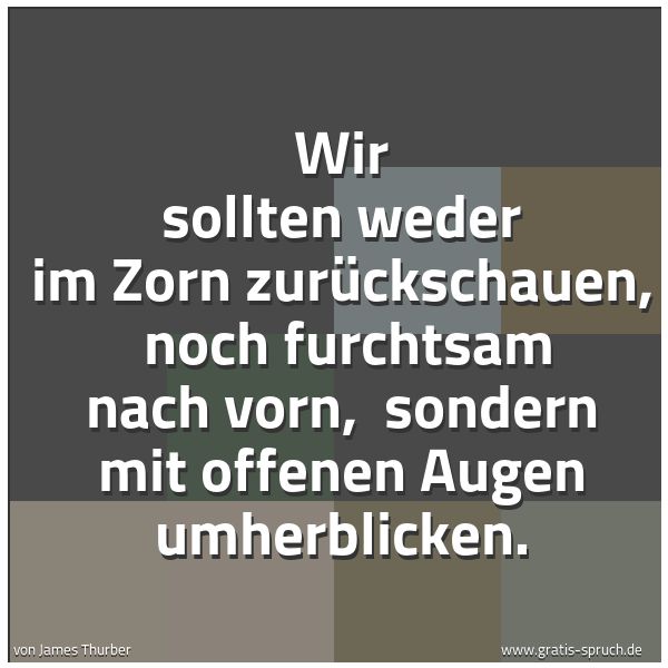 Spruchbild mit dem Text 'Wir sollten weder im Zorn zurückschauen, 
noch furchtsam nach vorn, 
sondern mit offenen Augen umherblicken.'