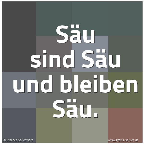 Spruchbild mit dem Text 'Säu sind Säu und bleiben Säu.'