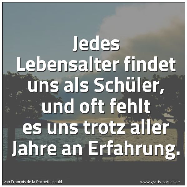 Spruchbild mit dem Text 'Jedes Lebensalter findet uns als Schüler,
und oft fehlt es uns trotz aller Jahre an Erfahrung.'