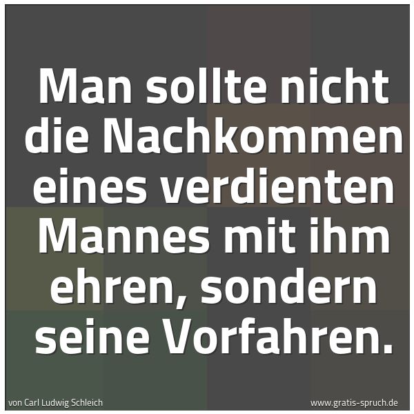 Spruchbild mit dem Text 'Man sollte nicht die Nachkommen eines verdienten Mannes mit ihm ehren, sondern seine Vorfahren.'