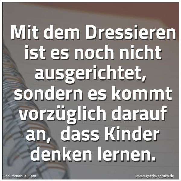 Spruchbild mit dem Text 'Mit dem Dressieren ist es noch nicht ausgerichtet, 
sondern es kommt vorzüglich darauf an, 
dass Kinder denken lernen.'