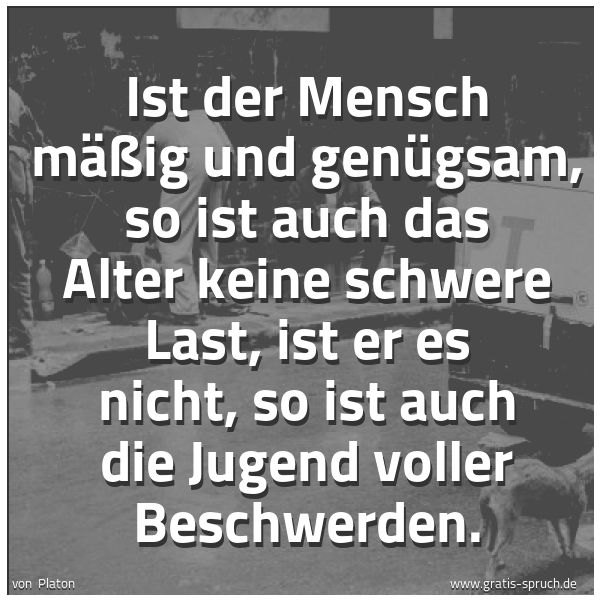 Spruchbild mit dem Text 'Ist der Mensch mäßig und genügsam,
so ist auch das Alter keine schwere Last,
ist er es nicht,
so ist auch die Jugend voller Beschwerden.'