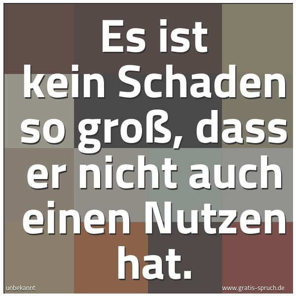 Spruchbild mit dem Text 'Es ist kein Schaden so groß,
dass er nicht auch einen Nutzen hat.'