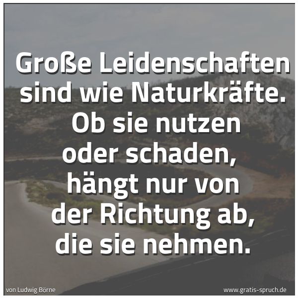 Spruchbild mit dem Text 'Große Leidenschaften sind wie Naturkräfte. 
Ob sie nutzen oder schaden, 
hängt nur von der Richtung ab, die sie nehmen.'