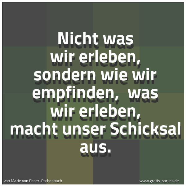 Spruchbild mit dem Text 'Nicht was wir erleben, sondern wie wir empfinden, 
was wir erleben, macht unser Schicksal aus.'