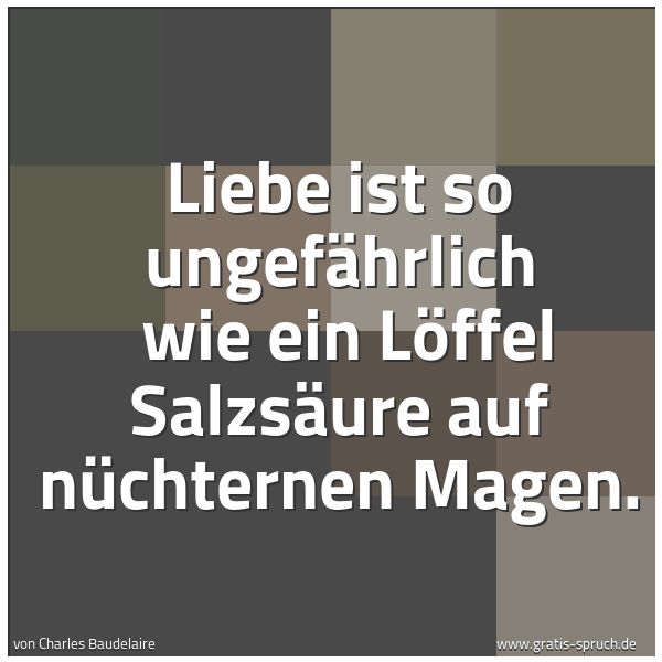 Spruchbild mit dem Text 'Liebe ist so ungefährlich 
wie ein Löffel Salzsäure auf nüchternen Magen.   '