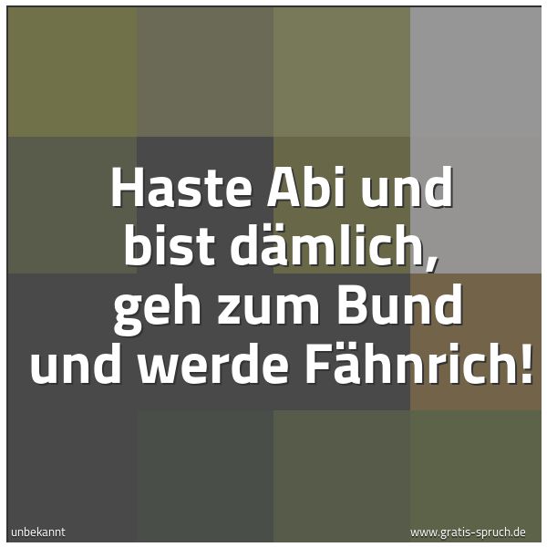 Spruchbild mit dem Text 'Haste Abi und bist dämlich, 
geh zum Bund und werde Fähnrich! '