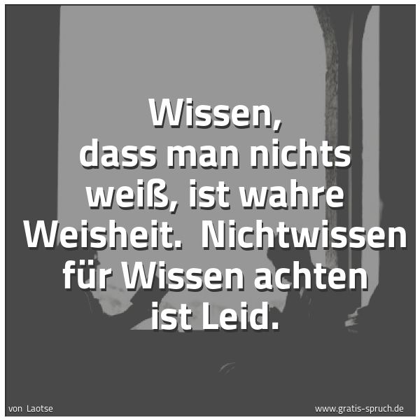 Spruchbild mit dem Text 'Wissen, dass man nichts weiß, ist wahre Weisheit. 
Nichtwissen für Wissen achten ist Leid. '