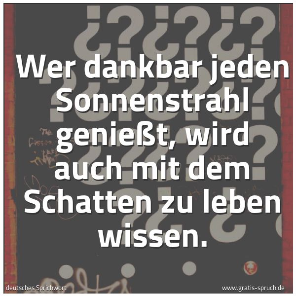 Spruchbild mit dem Text 'Wer dankbar jeden Sonnenstrahl genießt,
wird auch mit dem Schatten zu leben wissen.'