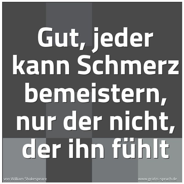 Spruchbild mit dem Text 'Gut, jeder kann Schmerz bemeistern,
nur der nicht, der ihn fühlt'