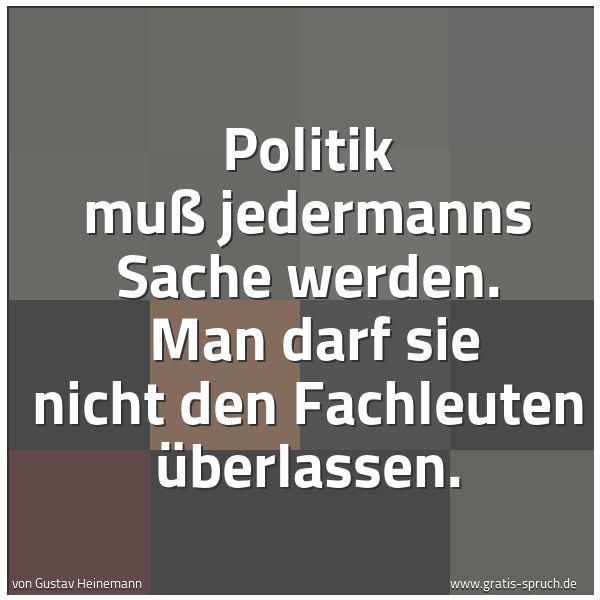 Spruchbild mit dem Text 'Politik muß jedermanns Sache werden. 
Man darf sie nicht den Fachleuten überlassen.'
