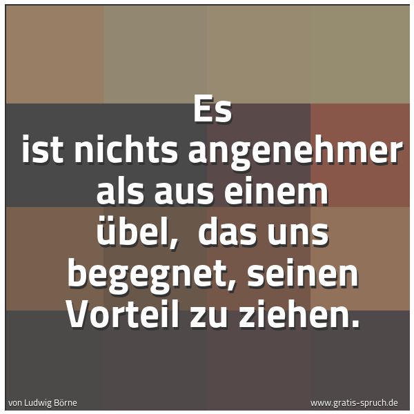 Spruchbild mit dem Text 'Es ist nichts angenehmer als aus einem Übel, 
das uns begegnet, seinen Vorteil zu ziehen.'