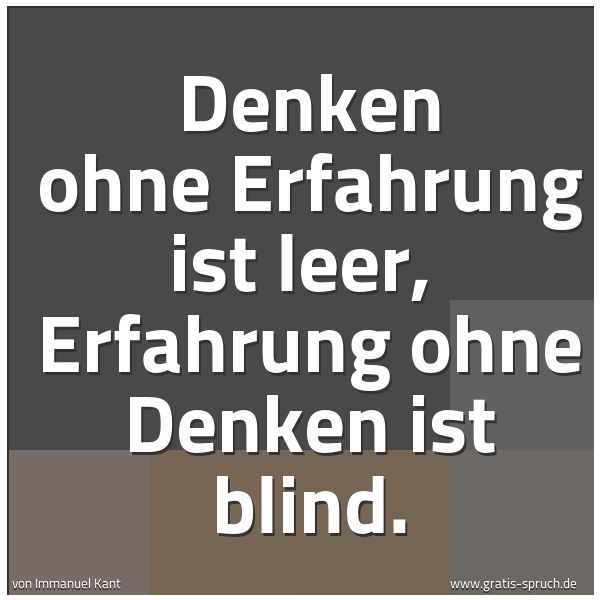 Spruchbild mit dem Text 'Denken ohne Erfahrung ist leer, 
Erfahrung ohne Denken ist blind.'