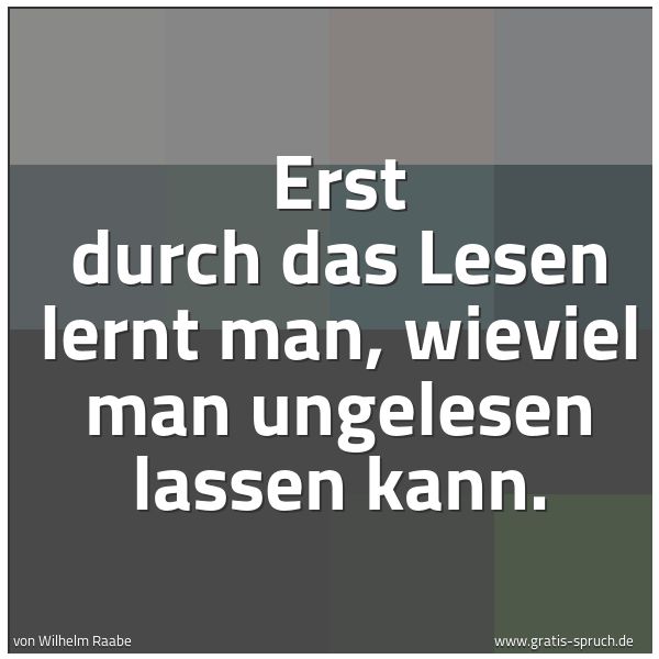 Spruchbild mit dem Text 'Erst durch das Lesen lernt man,
wieviel man ungelesen lassen kann.'