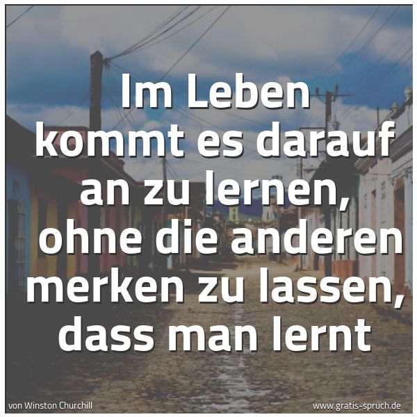 Spruchbild mit dem Text 'Im Leben kommt es darauf an zu lernen, 
ohne die anderen merken zu lassen, dass man lernt'