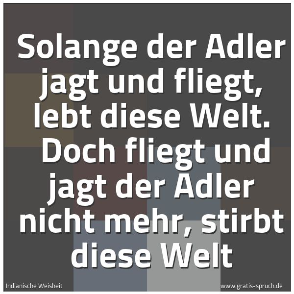 Spruchbild mit dem Text 'Solange der Adler jagt und fliegt, lebt diese Welt. 
Doch fliegt und jagt der Adler nicht mehr, stirbt diese Welt'