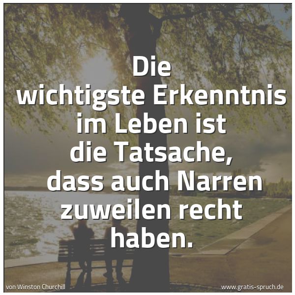 Spruchbild mit dem Text 'Die wichtigste Erkenntnis im Leben ist die Tatsache, 
dass auch Narren zuweilen recht haben. '