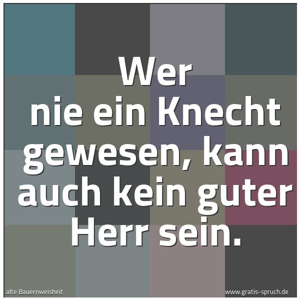 Spruchbild mit dem Text 'Wer nie ein Knecht gewesen,
kann auch kein guter Herr sein.'