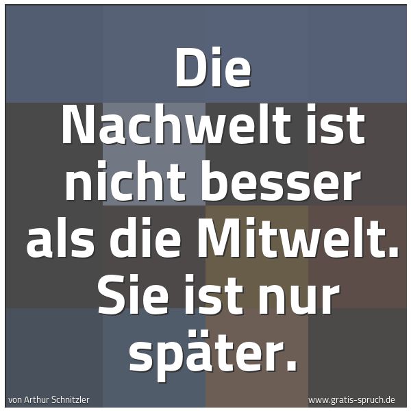 Spruchbild mit dem Text 'Die Nachwelt ist nicht besser als die Mitwelt. 
Sie ist nur später.'