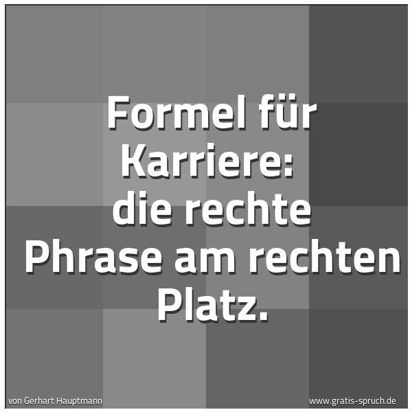 Spruchbild mit dem Text 'Formel für Karriere: 
die rechte Phrase am rechten Platz.  '