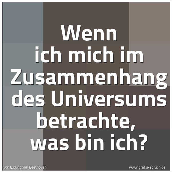 Spruchbild mit dem Text 'Wenn ich mich im Zusammenhang des Universums betrachte, 
was bin ich?'