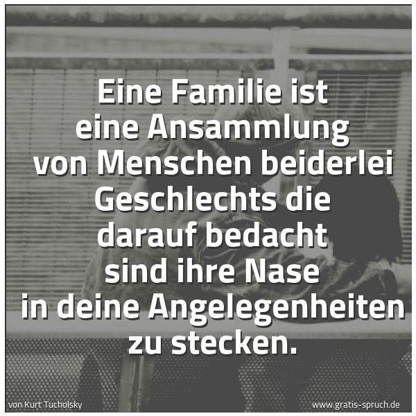 Spruchbild mit dem Text 'Eine Familie ist eine Ansammlung von Menschen beiderlei Geschlechts die darauf bedacht sind ihre Nase in deine Angelegenheiten zu stecken.'