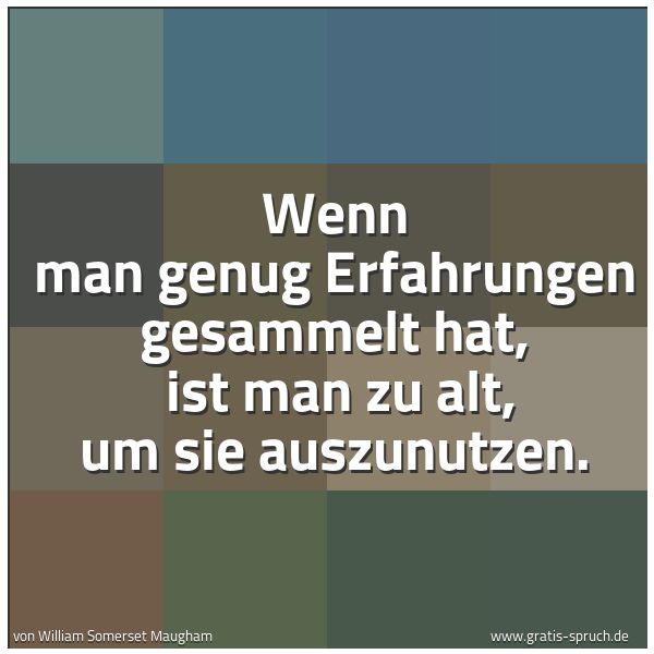 Spruchbild mit dem Text 'Wenn man genug Erfahrungen gesammelt hat, 
ist man zu alt, um sie auszunutzen.'