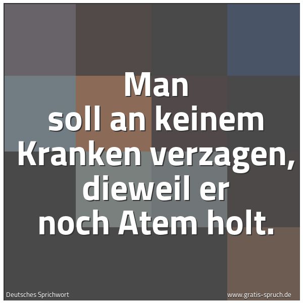 Spruchbild mit dem Text 'Man soll an keinem Kranken verzagen, dieweil er noch Atem holt.'