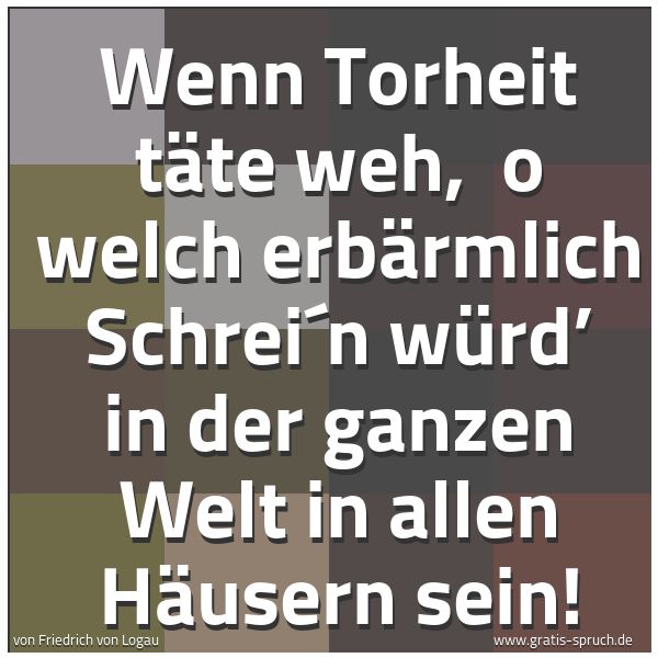 Spruchbild mit dem Text 'Wenn Torheit täte weh, 
o welch erbärmlich Schrei´n würd’ in der ganzen Welt in allen Häusern sein!
 '