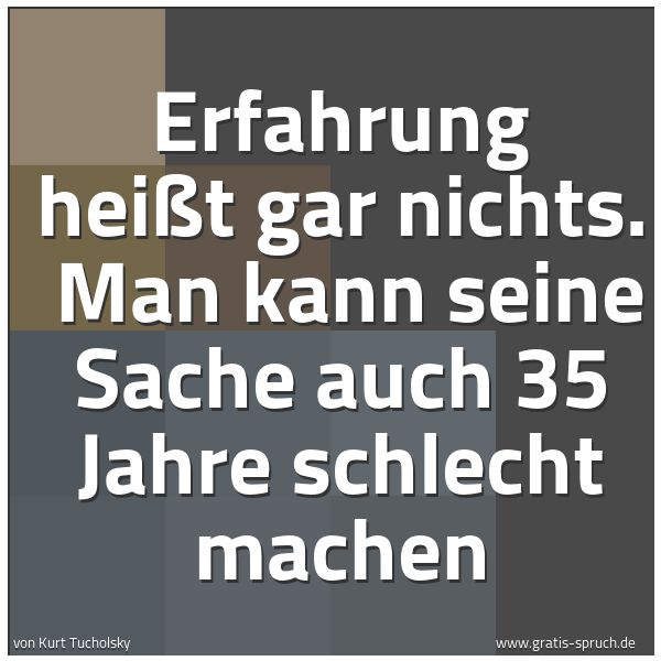 Spruchbild mit dem Text 'Erfahrung heißt gar nichts. 
Man kann seine Sache auch 35 Jahre schlecht machen'