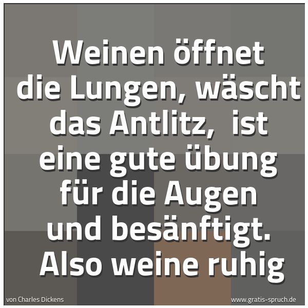 Spruchbild mit dem Text 'Weinen öffnet die Lungen, wäscht das Antlitz, 
ist eine gute Übung für die Augen und besänftigt. 
Also weine ruhig'