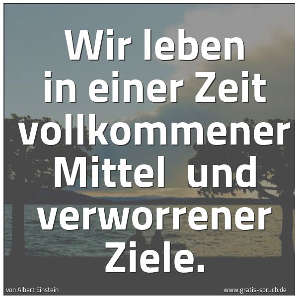 Spruchbild mit dem Text 'Wir leben in einer Zeit vollkommener Mittel 
und verworrener Ziele.'