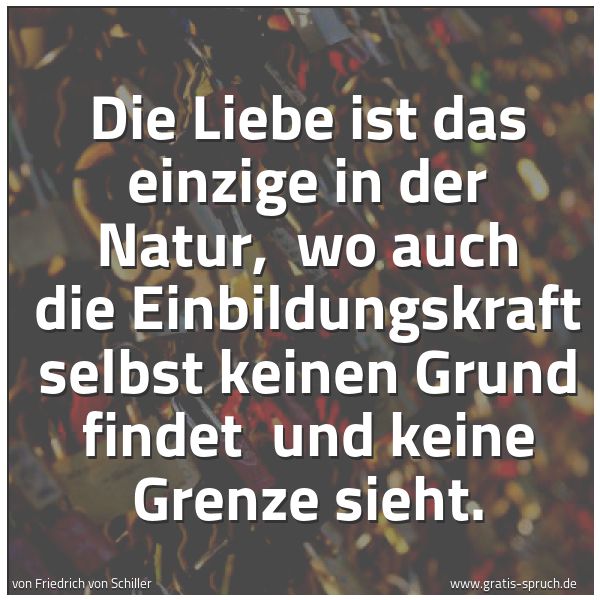 Spruchbild mit dem Text 'Die Liebe ist das einzige in der Natur, 
wo auch die Einbildungskraft selbst keinen Grund findet 
und keine Grenze sieht. '