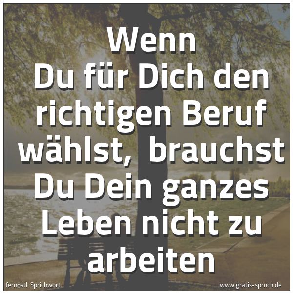 Spruchbild mit dem Text 'Wenn Du für Dich den richtigen Beruf wählst, 
brauchst Du Dein ganzes Leben nicht zu arbeiten'