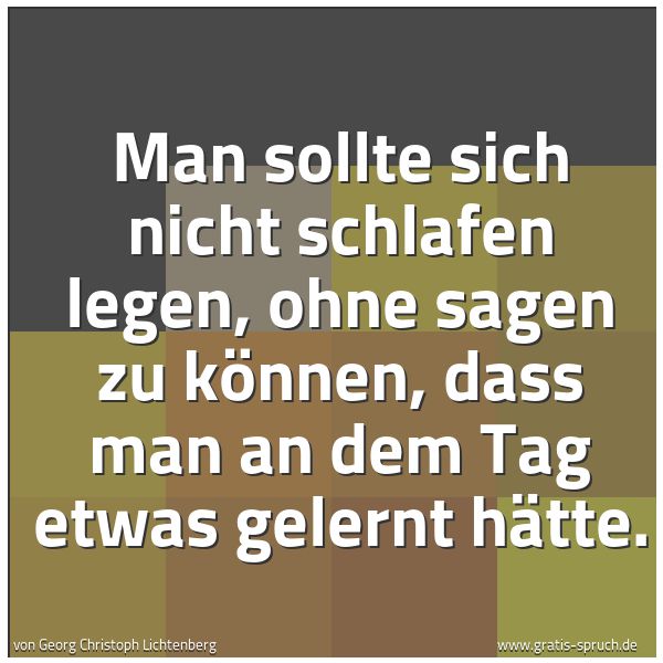 Spruchbild mit dem Text 'Man sollte sich nicht schlafen legen,
ohne sagen zu können,
dass man an dem Tag etwas gelernt hätte.'