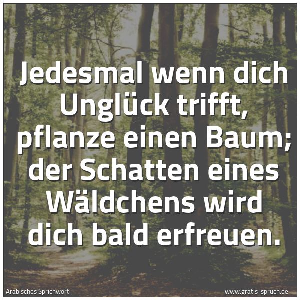 Spruchbild mit dem Text 'Jedesmal wenn dich Unglück trifft, pflanze einen Baum;
der Schatten eines Wäldchens wird dich bald erfreuen.
 '