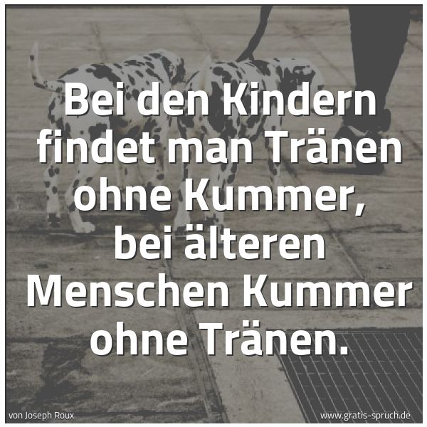 Spruchbild mit dem Text 'Bei den Kindern findet man Tränen ohne Kummer,
bei älteren Menschen Kummer ohne Tränen.'