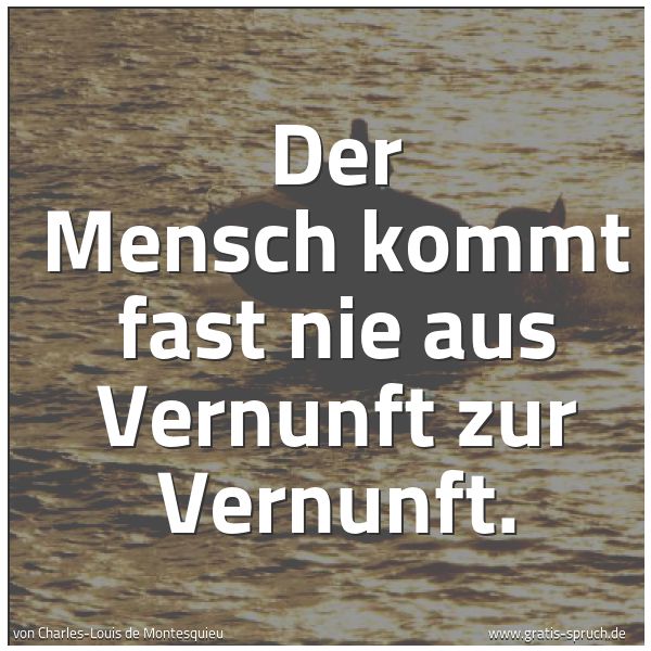 Spruchbild mit dem Text 'Der Mensch kommt fast nie aus Vernunft zur Vernunft.  '