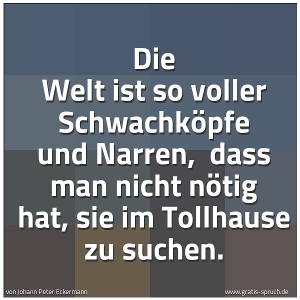 Spruchbild mit dem Text 'Die Welt ist so voller Schwachköpfe und Narren, 
dass man nicht nötig hat, sie im Tollhause zu suchen.'