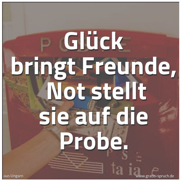 Spruchbild mit dem Text 'Glück bringt Freunde, 
Not stellt sie auf die Probe.'