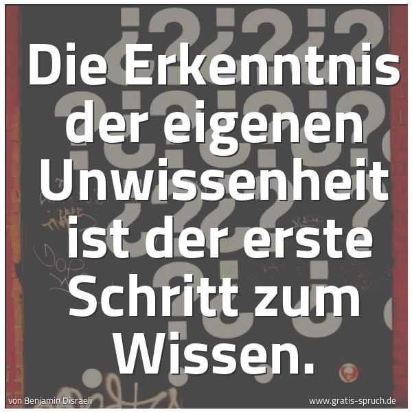Spruchbild mit dem Text 'Die Erkenntnis der eigenen Unwissenheit 
ist der erste Schritt zum Wissen.'