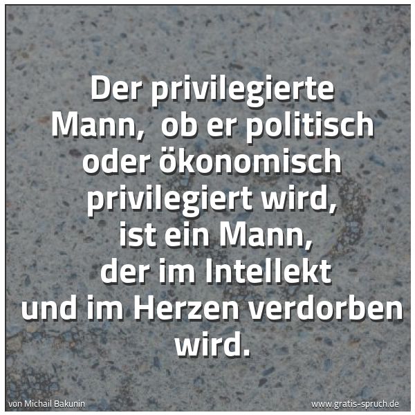 Spruchbild mit dem Text 'Der privilegierte Mann, 
ob er politisch oder ökonomisch privilegiert wird, 
ist ein Mann, 
der im Intellekt und im Herzen verdorben wird.'